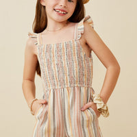 Textured Stripe Ruffle Strap Smocked Romper - That's So Darling