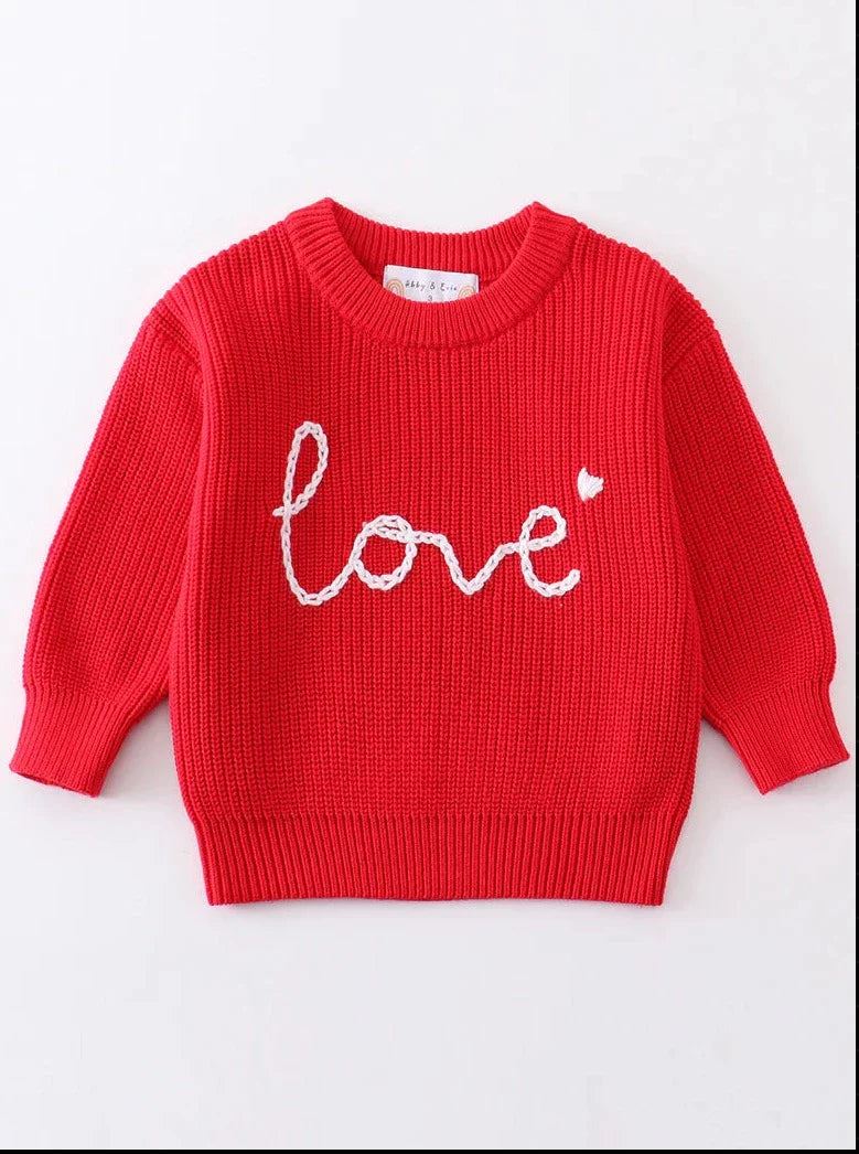 hand embroidered red sweater Love