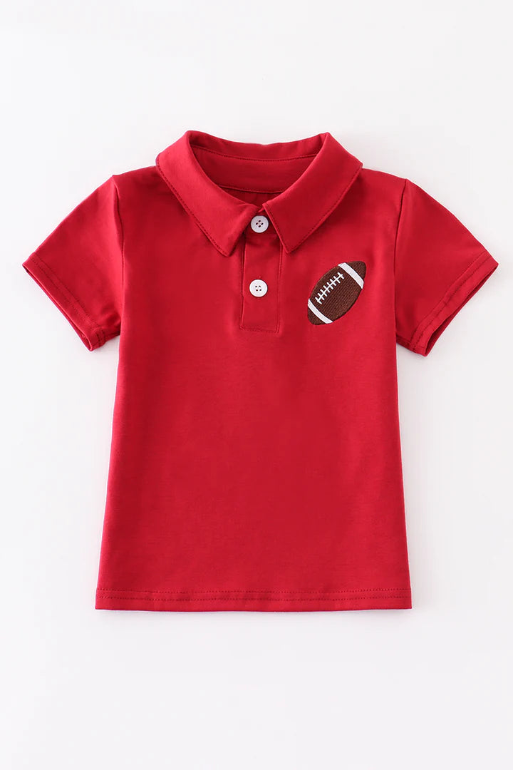Red Football Embroidered Polo