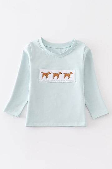 Green Dog Embroidery Top