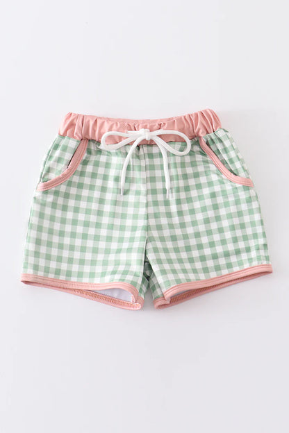 Green Plaid Swim Shorts