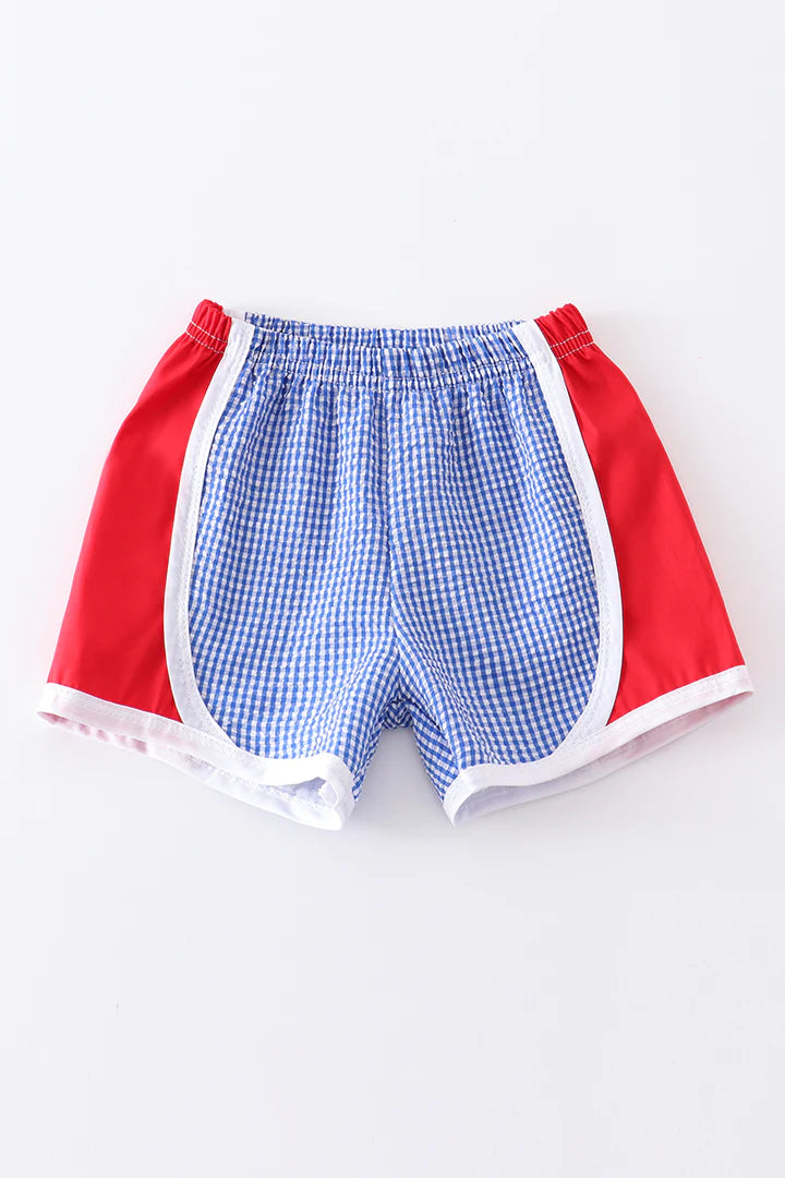 Red and Blue Plaid Seersucker Shorts