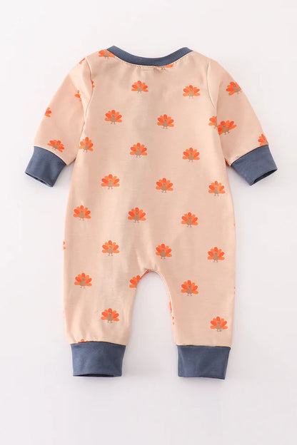 Turkey Print Zip Romper