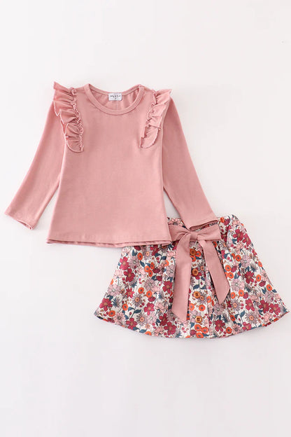 Pink Floral Ruffle Skirt Set