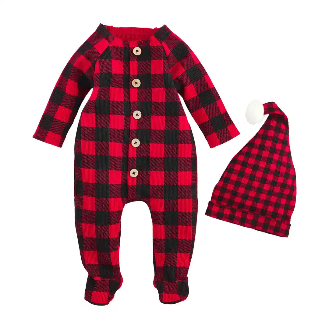 Waffle Buffalo Check Sleeper With Pompom Hat