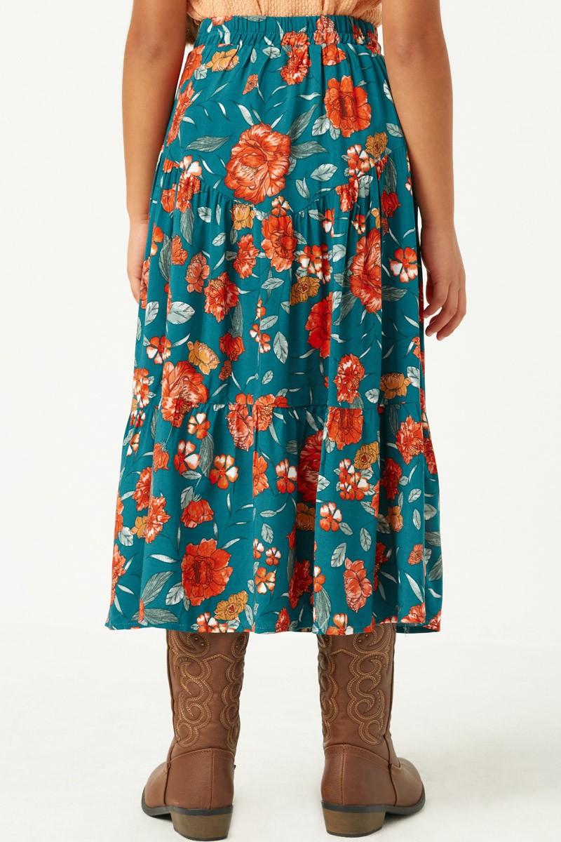 Floral Elastic Waist Midi Skirt - That's So Darling