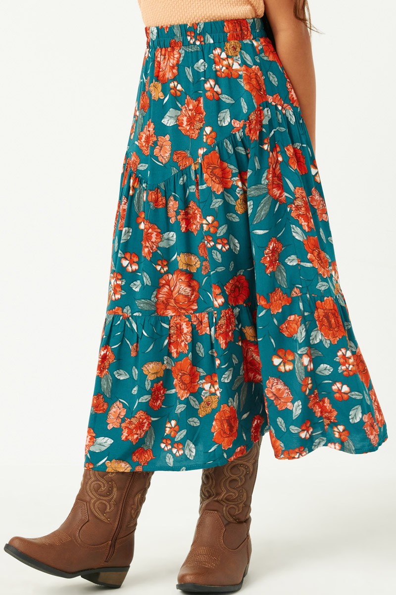 Floral Elastic Waist Midi Skirt - That's So Darling