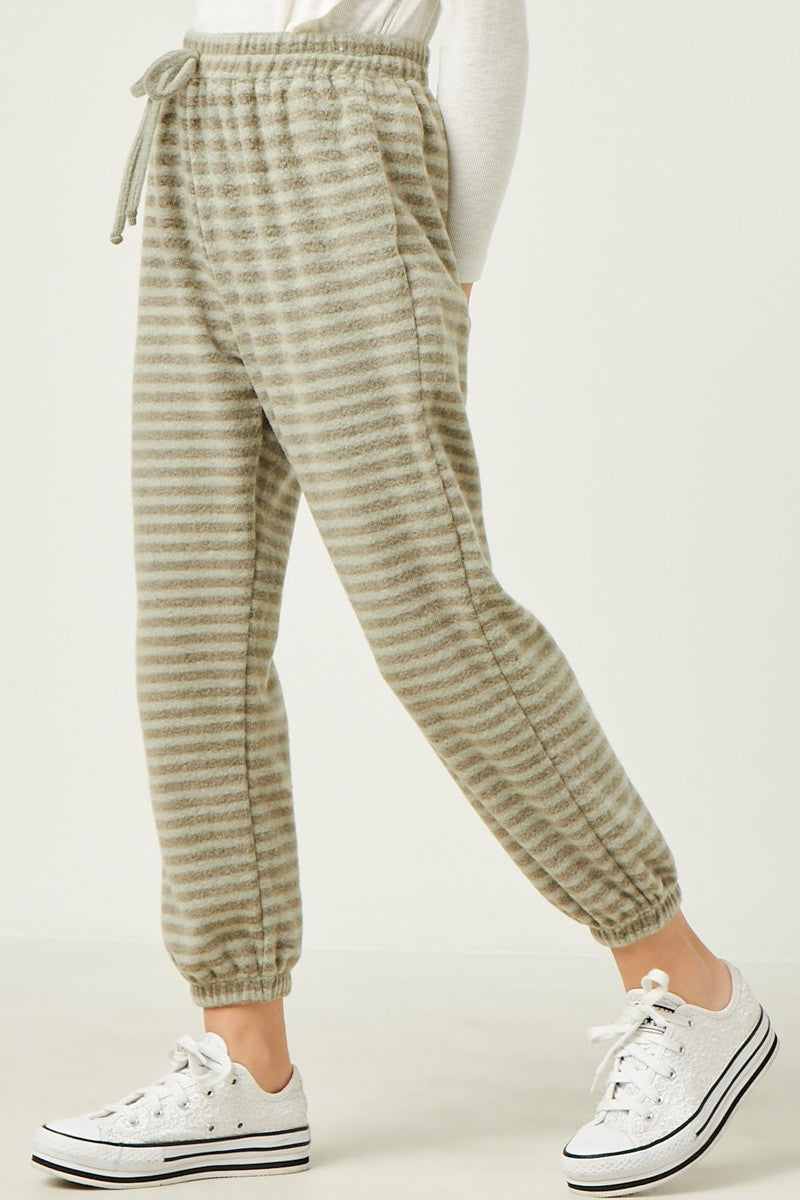 Drawstring Waist Brushed Striped Jogger - That's So Darling