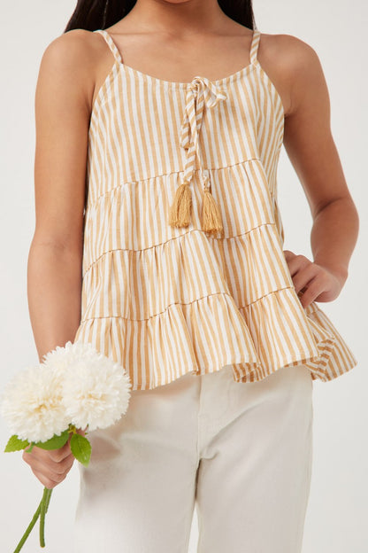 Vertical Stripe Tassel Tie Tiered Tank - That's So Darling