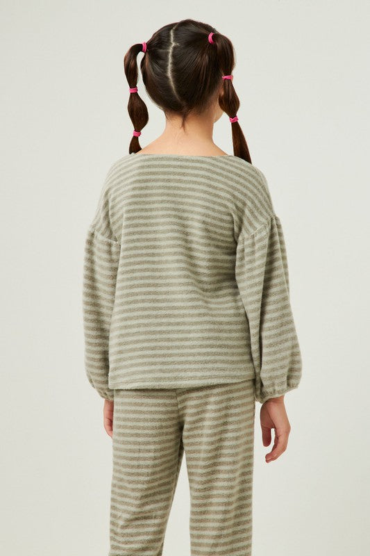 Brushed Stripe Puff Sleeve Knit Top - That's So Darling