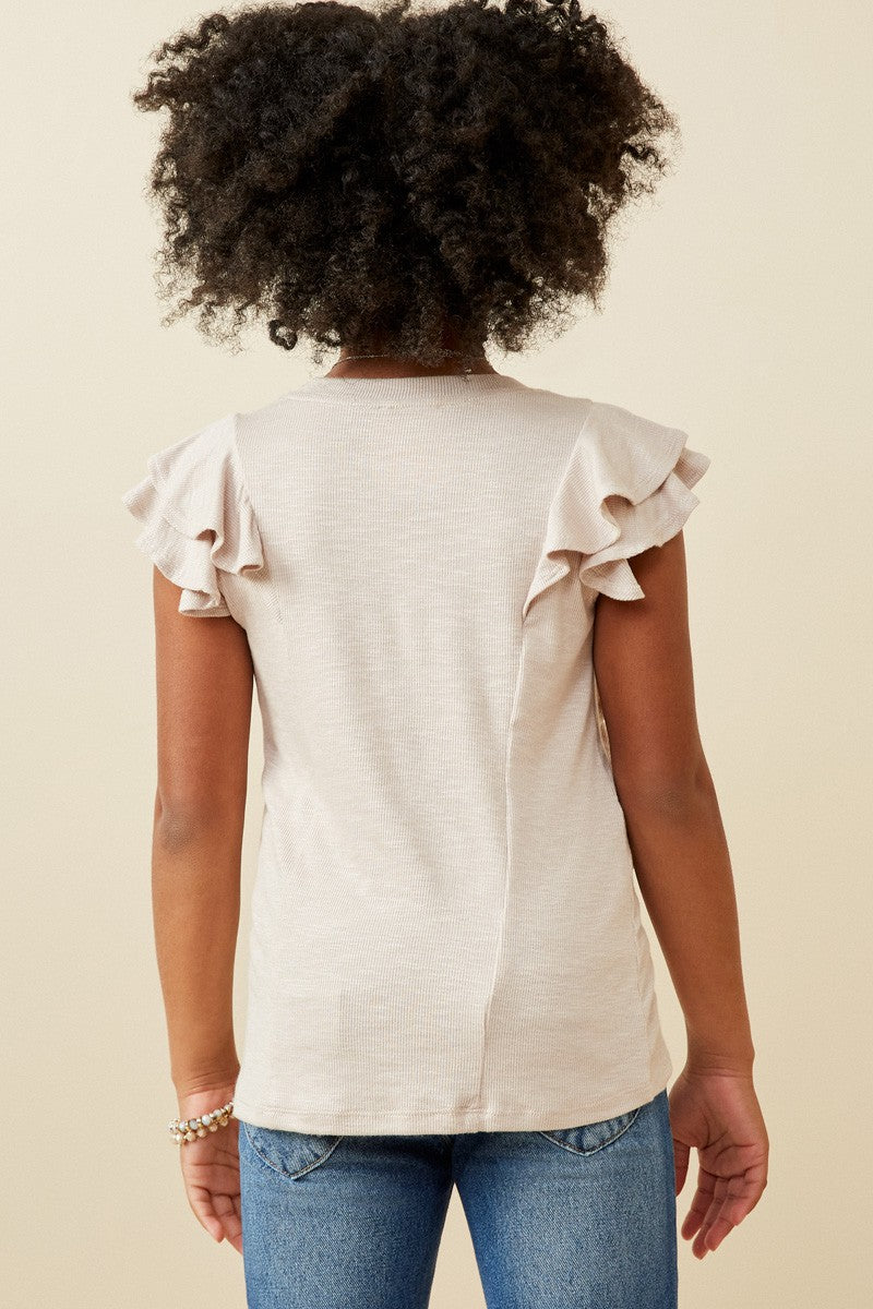 Layered Ruffle Rib Knit Top Taupe - That's So Darling