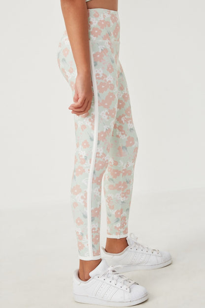 Contrast Side Stripe Floral Active Leggings - That's So Darling