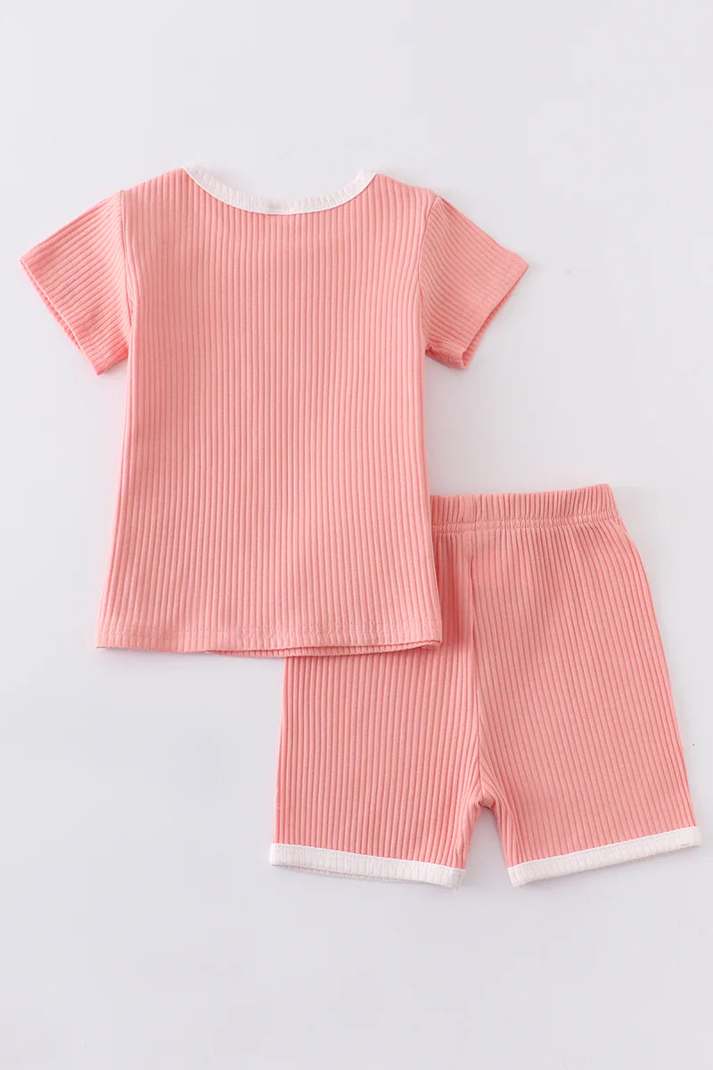 Pink Ribbed Cotton Girls Shorts Set - That's So Darling