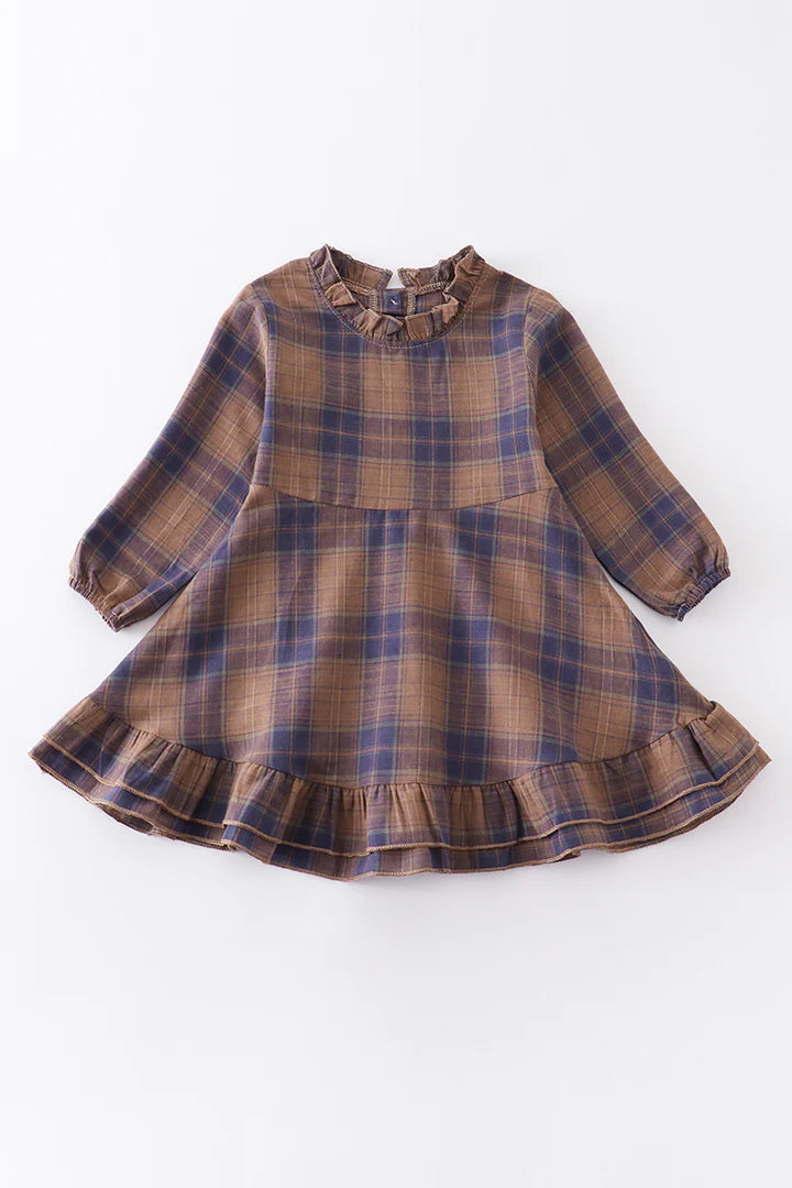 Navy Plaid Ruffle Dress