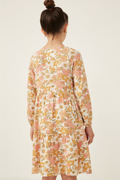 Floral Sketch Print Button Detailed Dress - That's So Darling