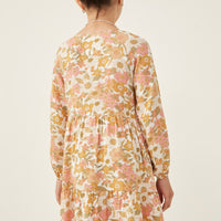Floral Sketch Print Button Detailed Dress - That's So Darling
