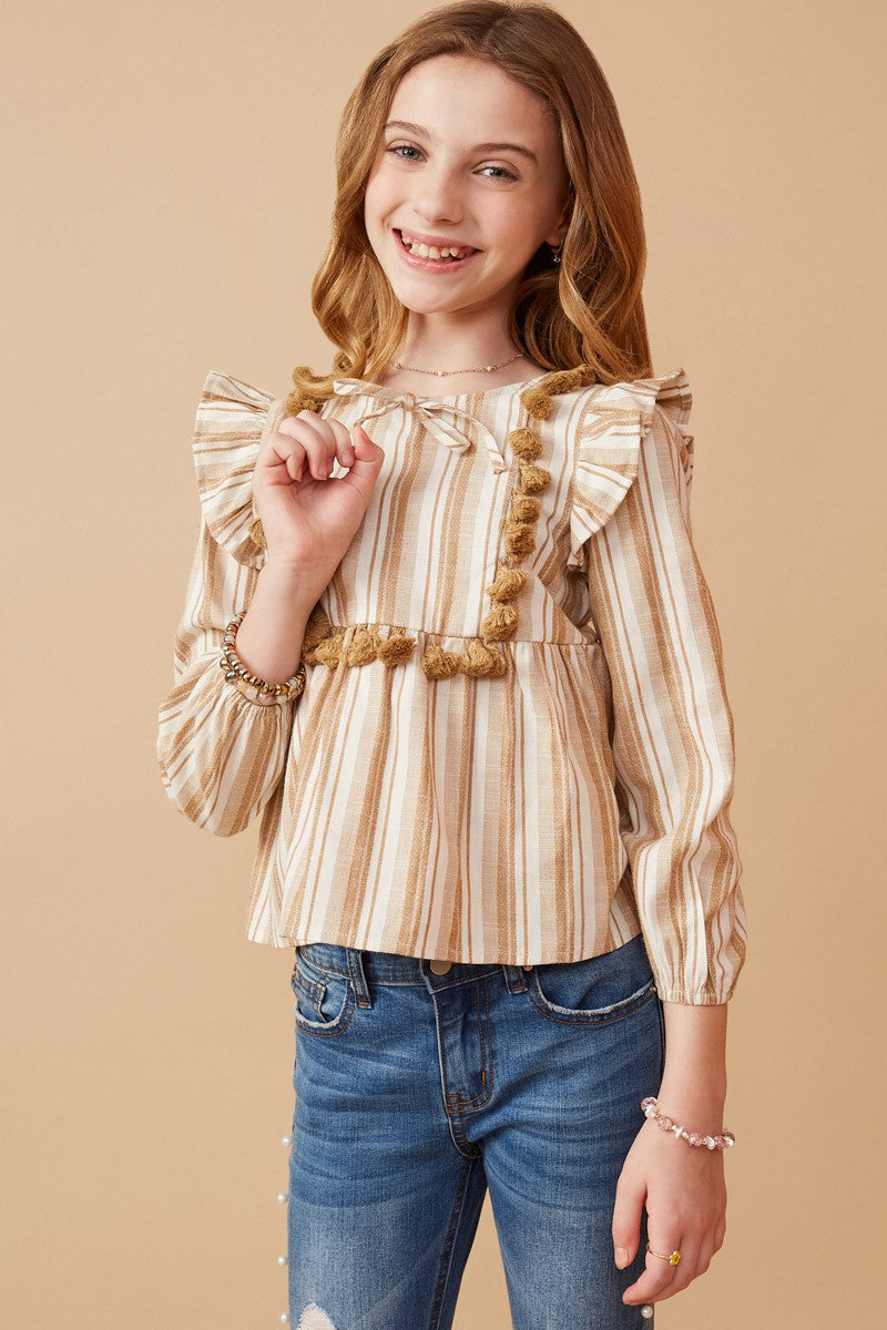 Textured Stripe Tasseled Bodice Top