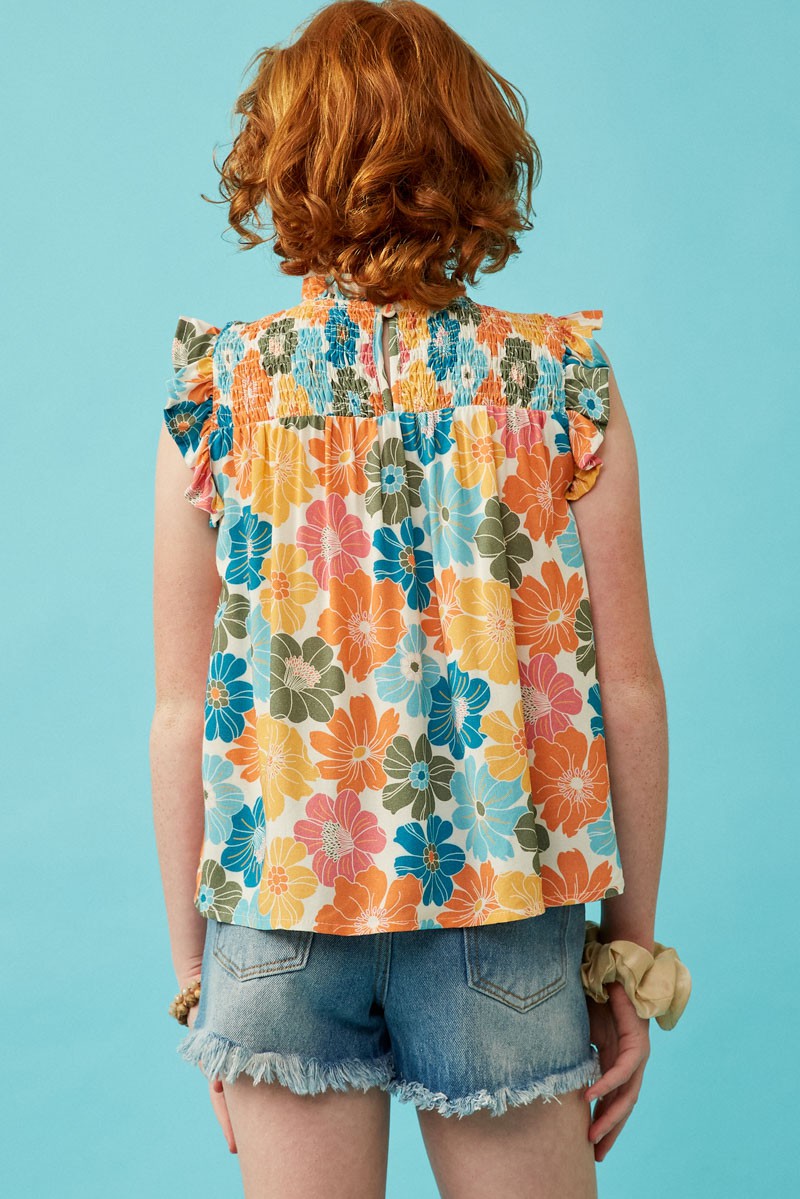 Floral Smocked Ruffle Detail Tank - That's So Darling