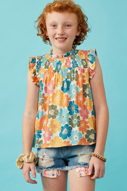 Floral Smocked Ruffle Detail Tank - That's So Darling