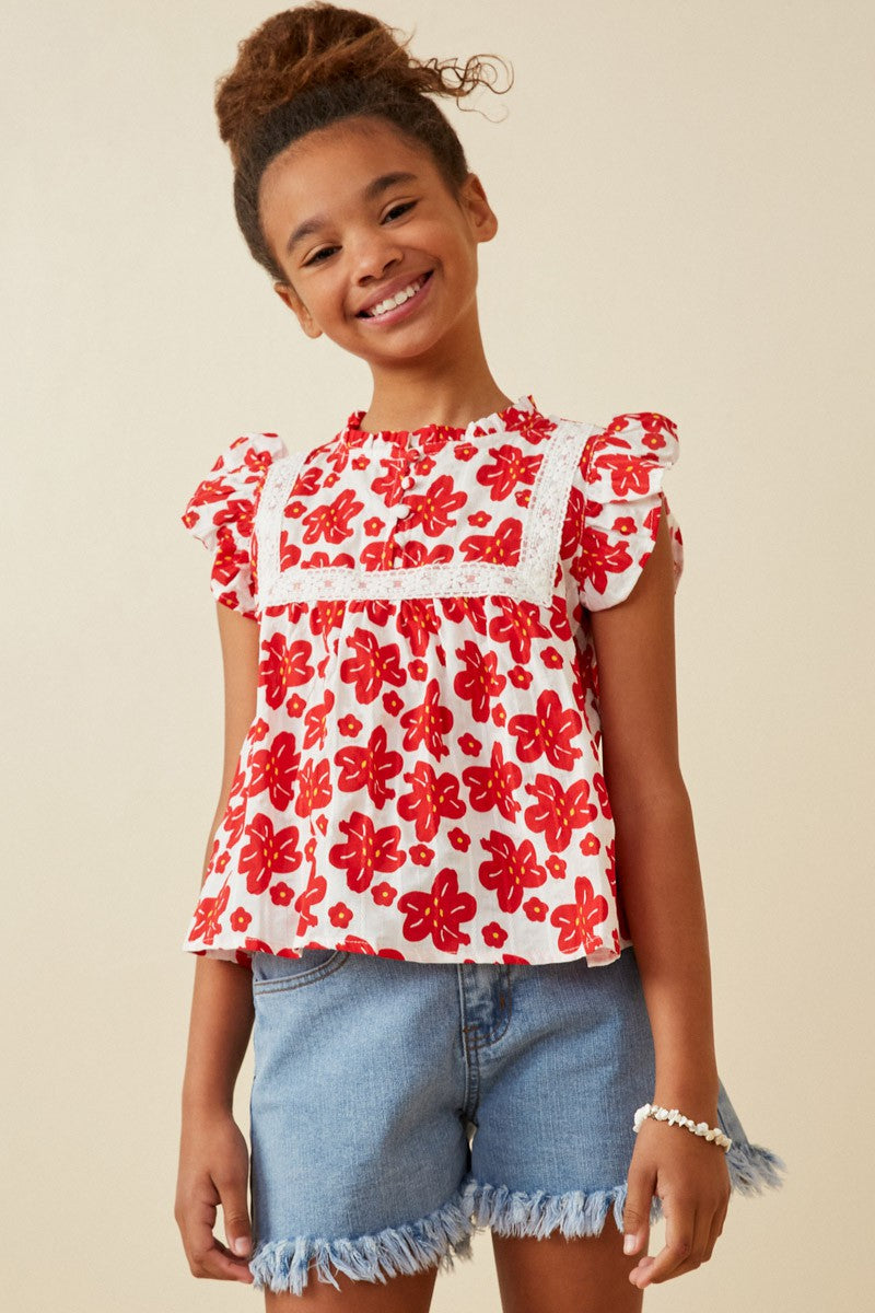 Embroidery Textured Floral Lace Inset Top - That's So Darling