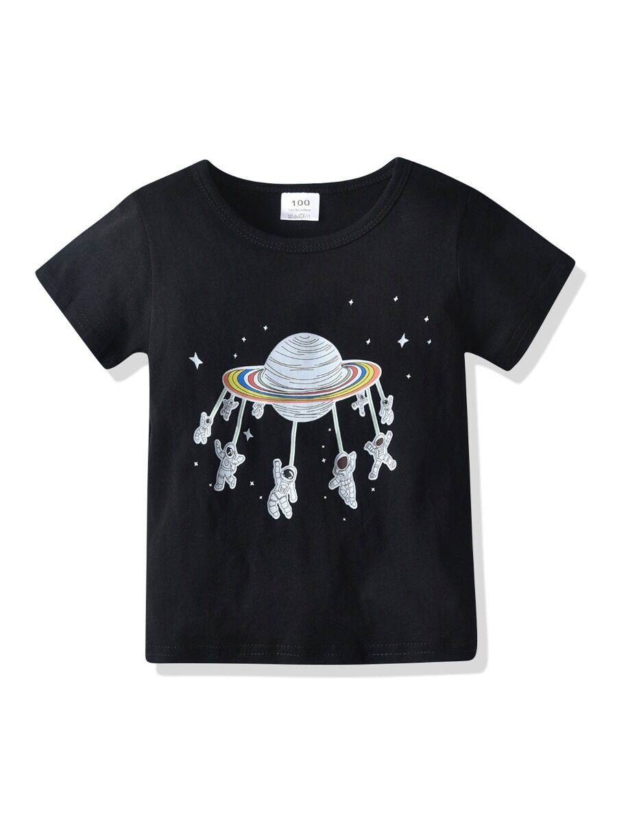 kids black Astronaut T-Shirt with colorful Saturn Rings - That's So Darling