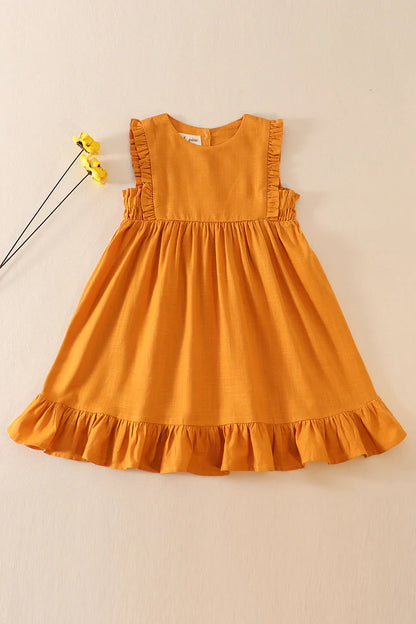 Mustard Linen Ruffle Dress