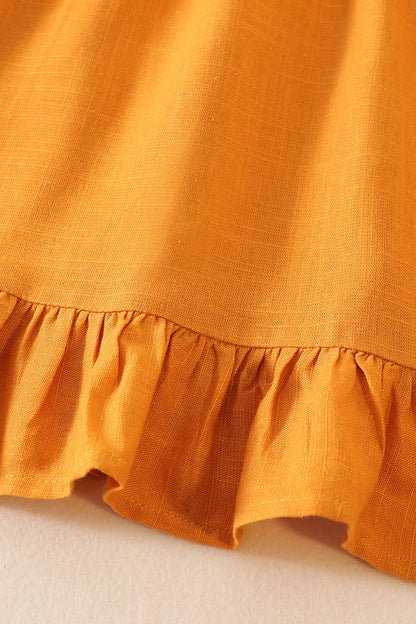 Mustard Linen Ruffle Dress