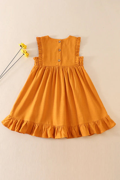 Mustard Linen Ruffle Dress