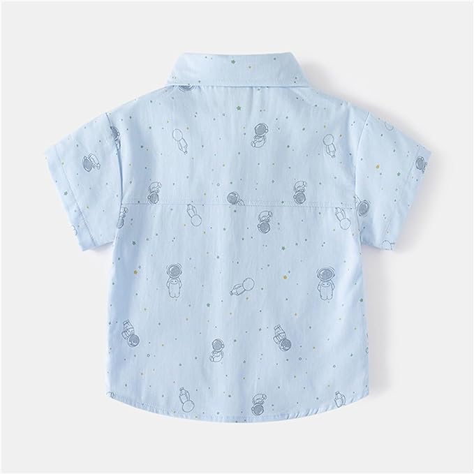 Blue button up collared astronaut shirt for kids