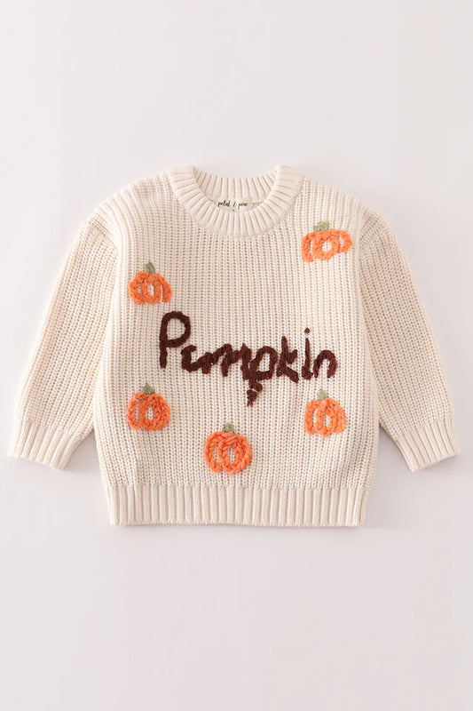 Hand Embroidered Pumpkin Pullover Sweater