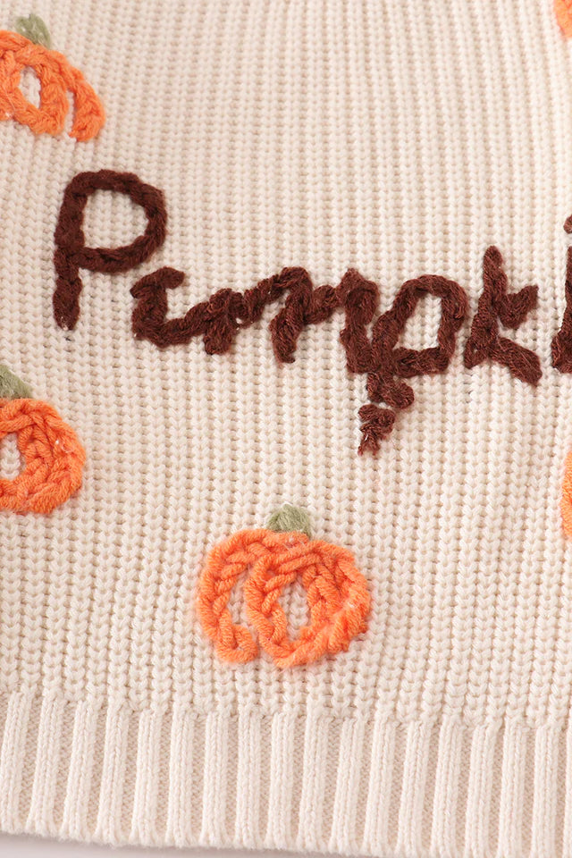 Hand Embroidered Pumpkin Pullover Sweater