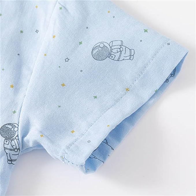 Blue button up collared astronaut shirt for kids