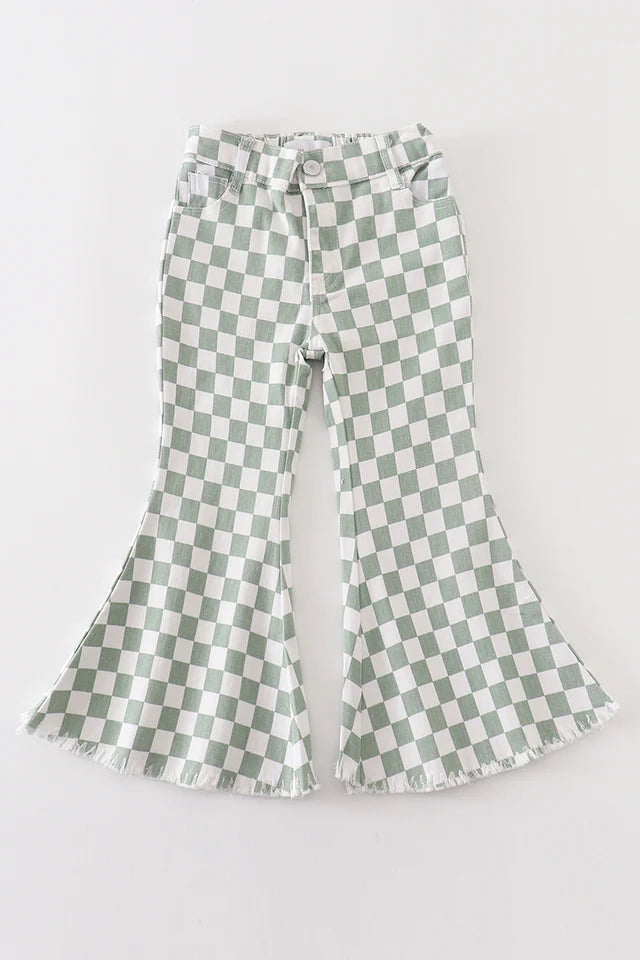 Green Checkered Denim Jeans