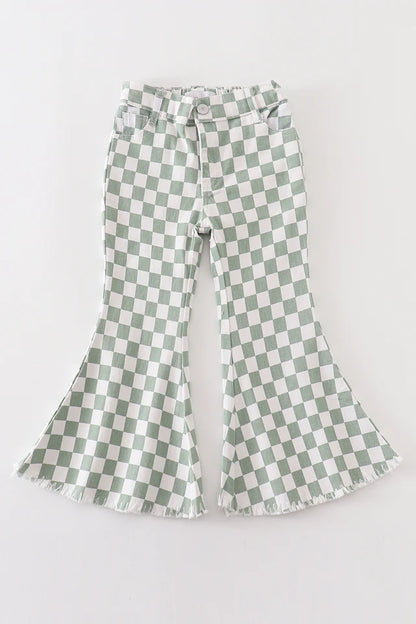 Green Checkered Denim Jeans