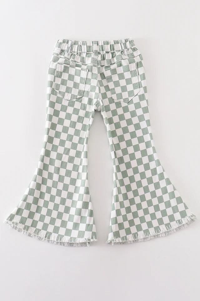 Green Checkered Denim Jeans