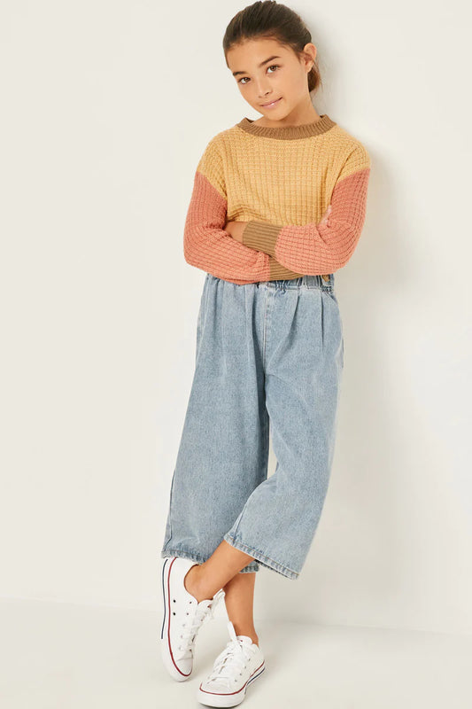 Girls Colorblock Waffle Knit Sweater