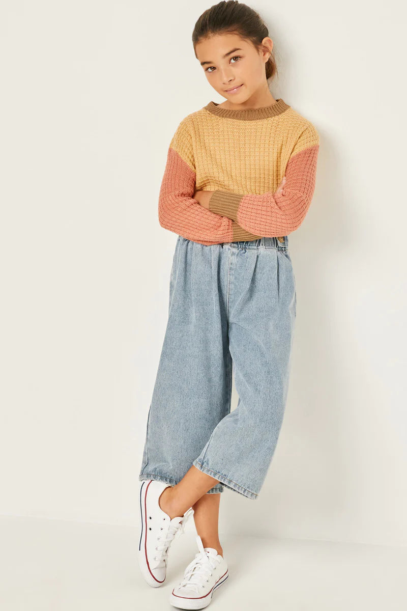 Girls Colorblock Waffle Knit Sweater