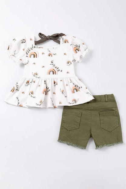 Green Rainbow Denim Short Set - That's So Darling