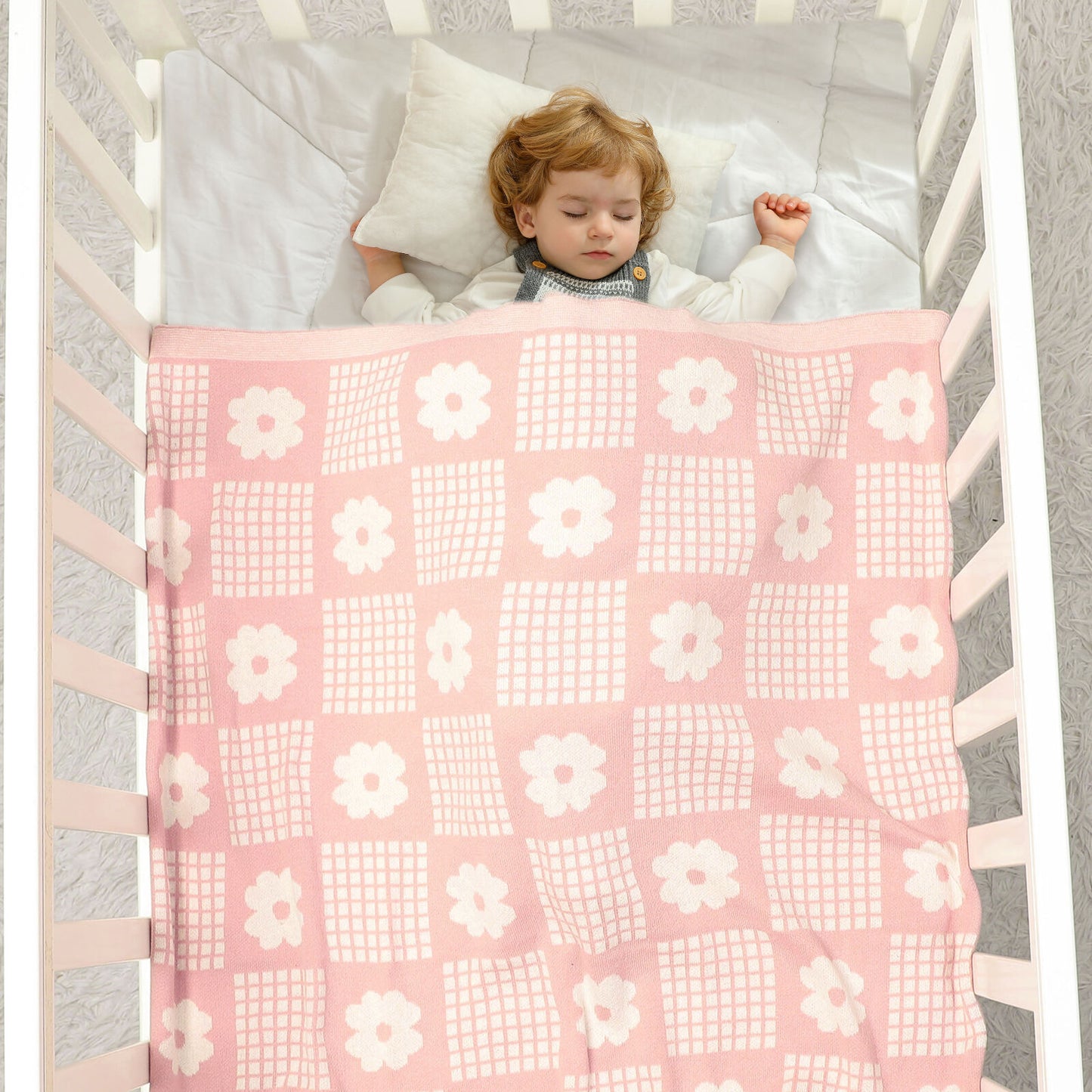 Flower Checkered Knit Blanket - That's So Darling