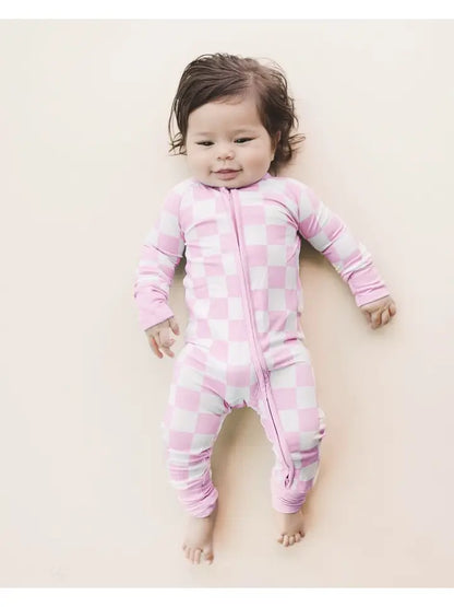 Bamboo Pink Checkered Zip Up