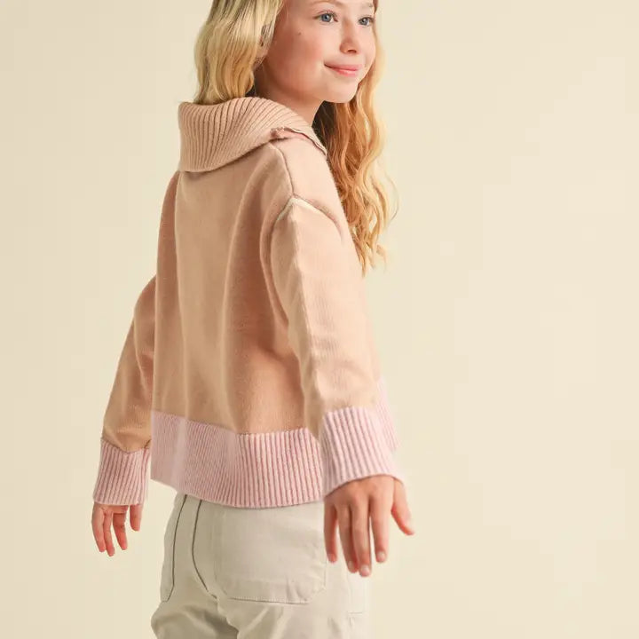 Tween Girls Half Zip Sailor Collar Sweater