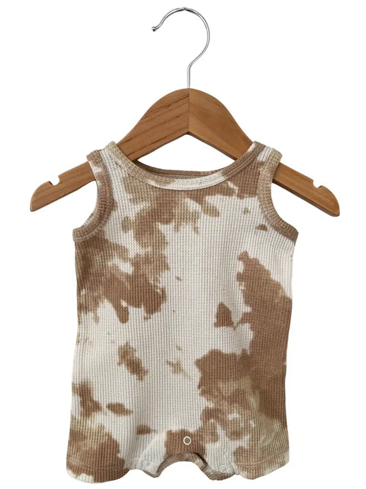 Organic Waffle Shorter Romper Almond TyeDye