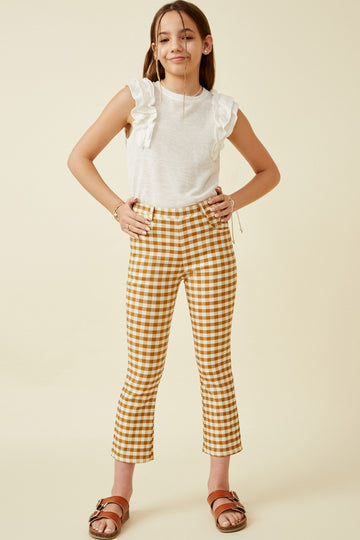 Button Closure Stretch Checkered Pants