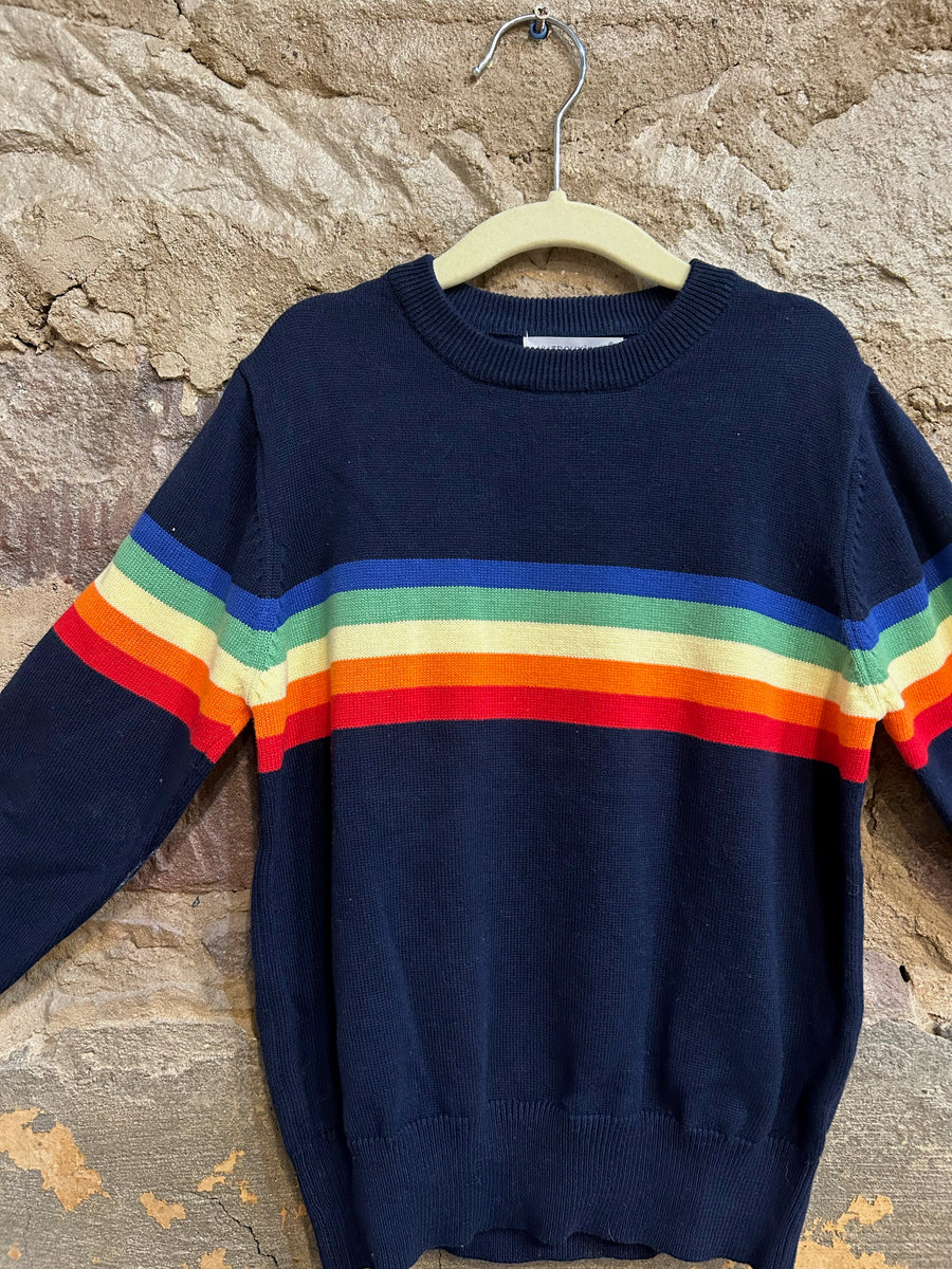Navy Knit Rainbow Striped Sweater