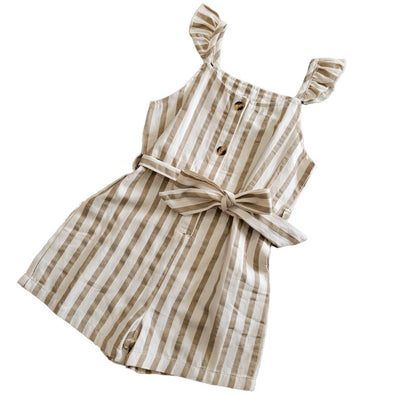 Button Striped Tie Romper