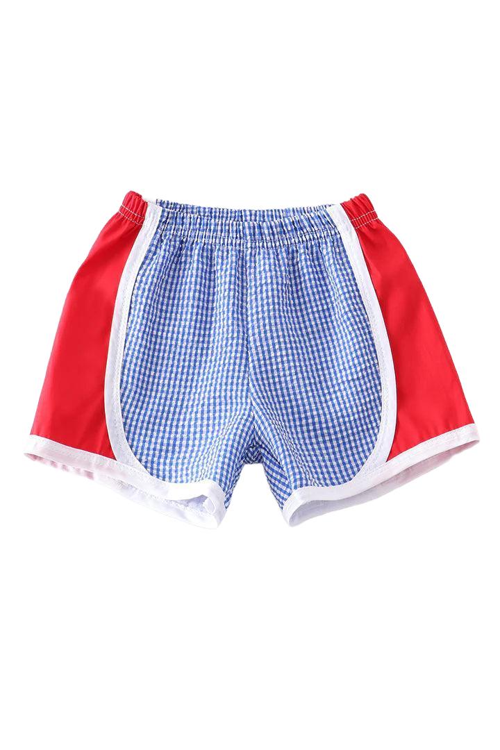 Red and Blue Plaid Seersucker Shorts