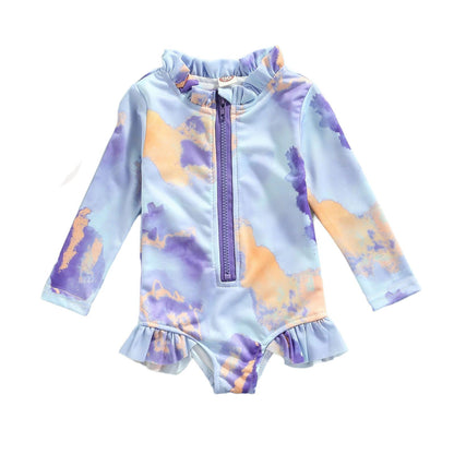 Ruffle Tie-Dye Long Sleeved Swimsuit