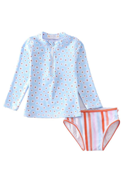 Blue Floral Rash Guard Set