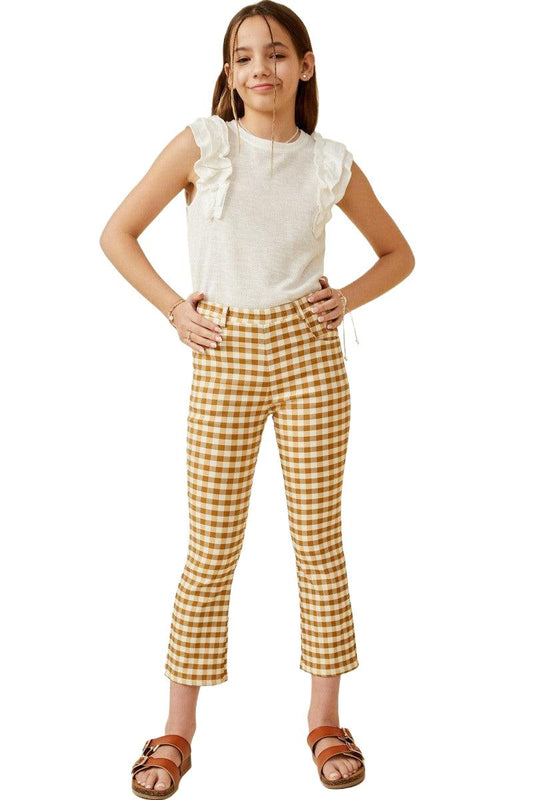 Button Closure Stretch Checkered Pants