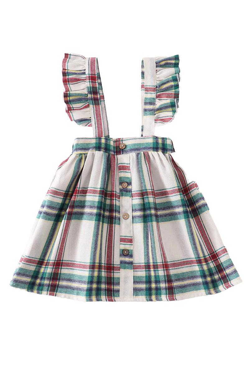 Green Plaid Button Tank Dress